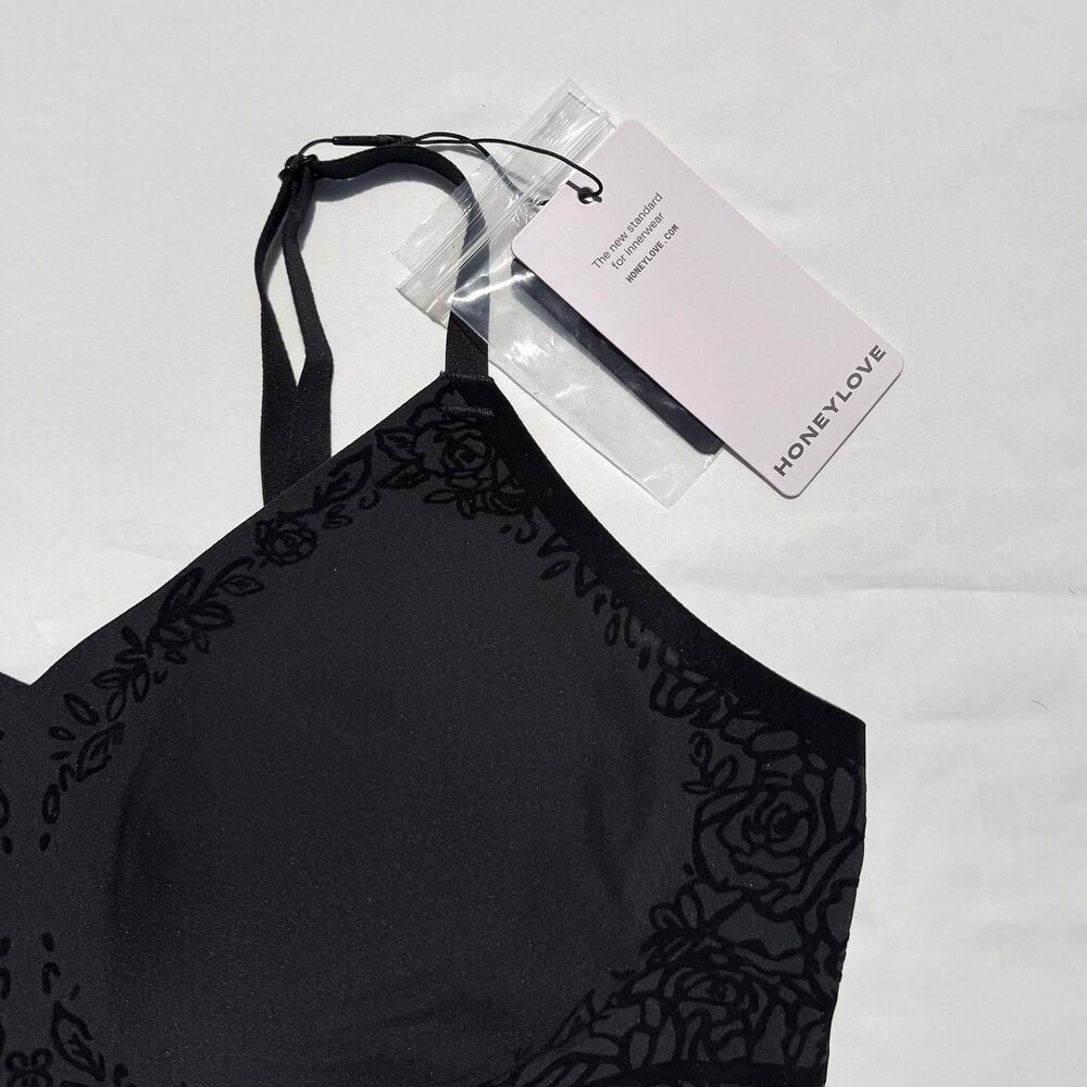 Honeylove Silhouette Bra Black Velvet Rose Womens Medium Wireless - Picture 2 of 7